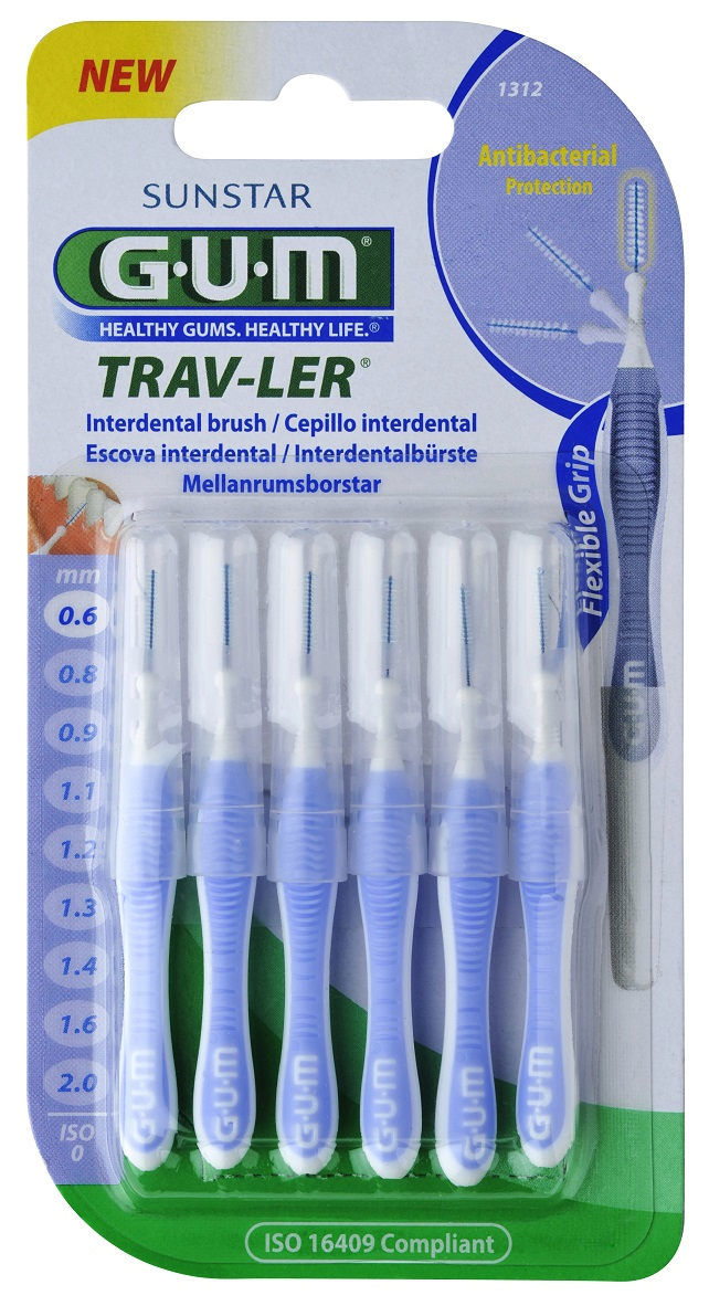 GUM TRAV-LER mezizubní kartáček s chlorhexidinem, ISO 0, cylindrický, 0,6 mm, 6 ks