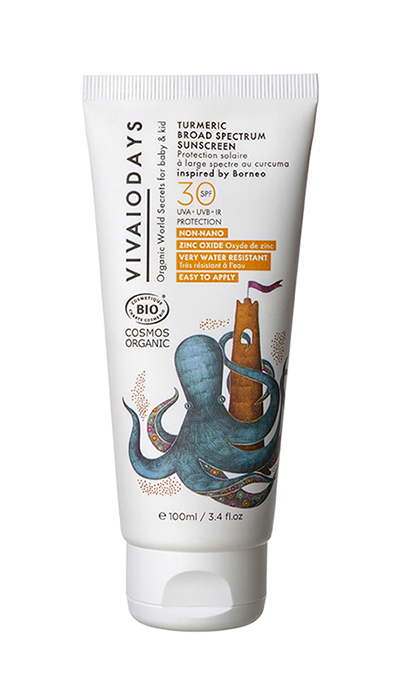 VIVAIODAYS BIO Voděodolný opalovací krém SPF 30 s kurkumou, 100 ml