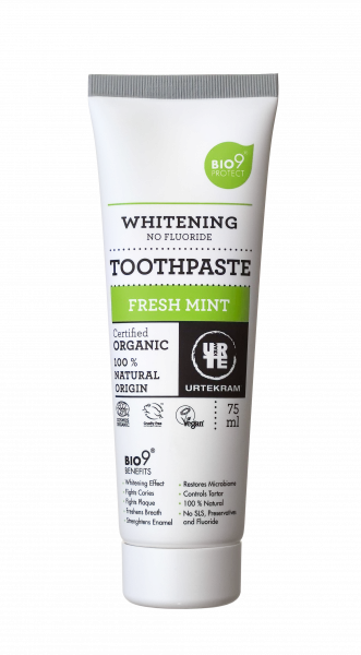 URTEKRAM BIO zubní pasta s bělícím účinkem fresh mint, 75 ml