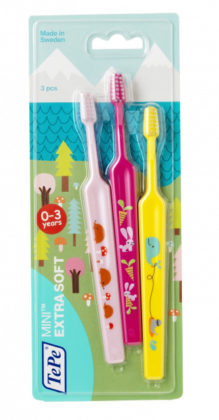 TePe Mini x-soft, zubní kartáčky pro nejmenší, 2+1 zdarma