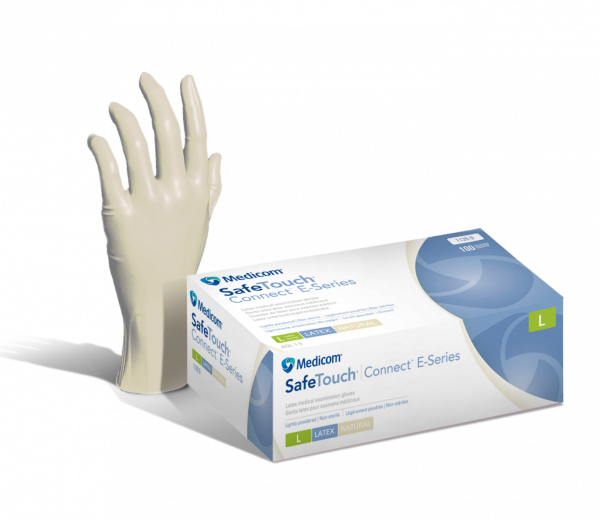 Medicom Safetouch Connect Vitals - pudrované latexové rukavice, velikost M, neutrální barva, 100 ks