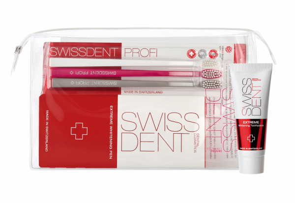 SWISSDENT EXTREME bělicí pero + ZDARMA SWISSDENT WHITENING zubní kartáčky, 3 ks a SWISSDENT EXTREME pasta, cestovní balení