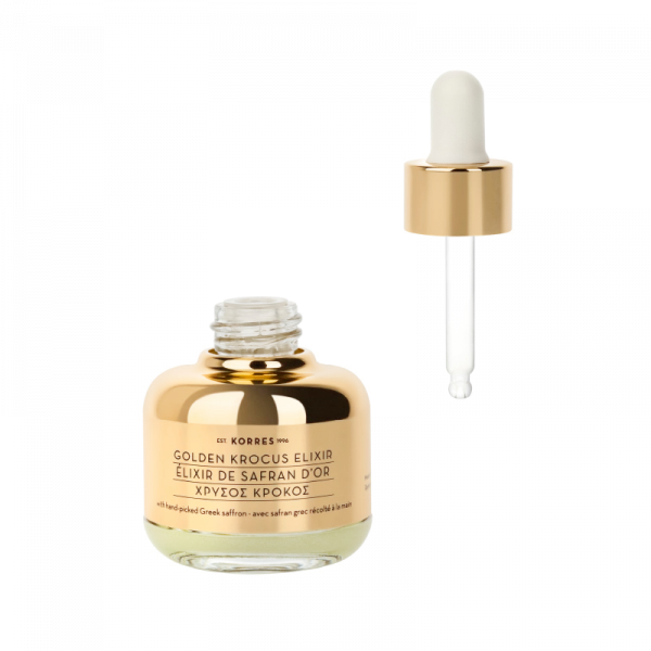 KORRES GOLDEN KROCUS Ageless Saffron Elixir Serum – šafránový elixír proti stárnutí pleti, 30 ml