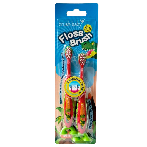 Brush-baby Dinosaur FlossBrush™, dětský zubní kartáček s dinosaury, 2 ks, 3-6 let