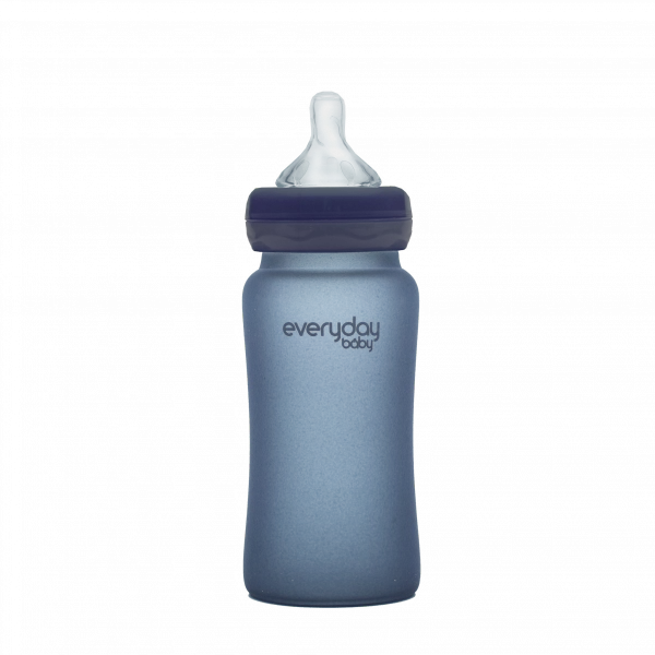 Everyday Baby skleněná láhev s termo senzorem, 240 ml, tmavě modrá