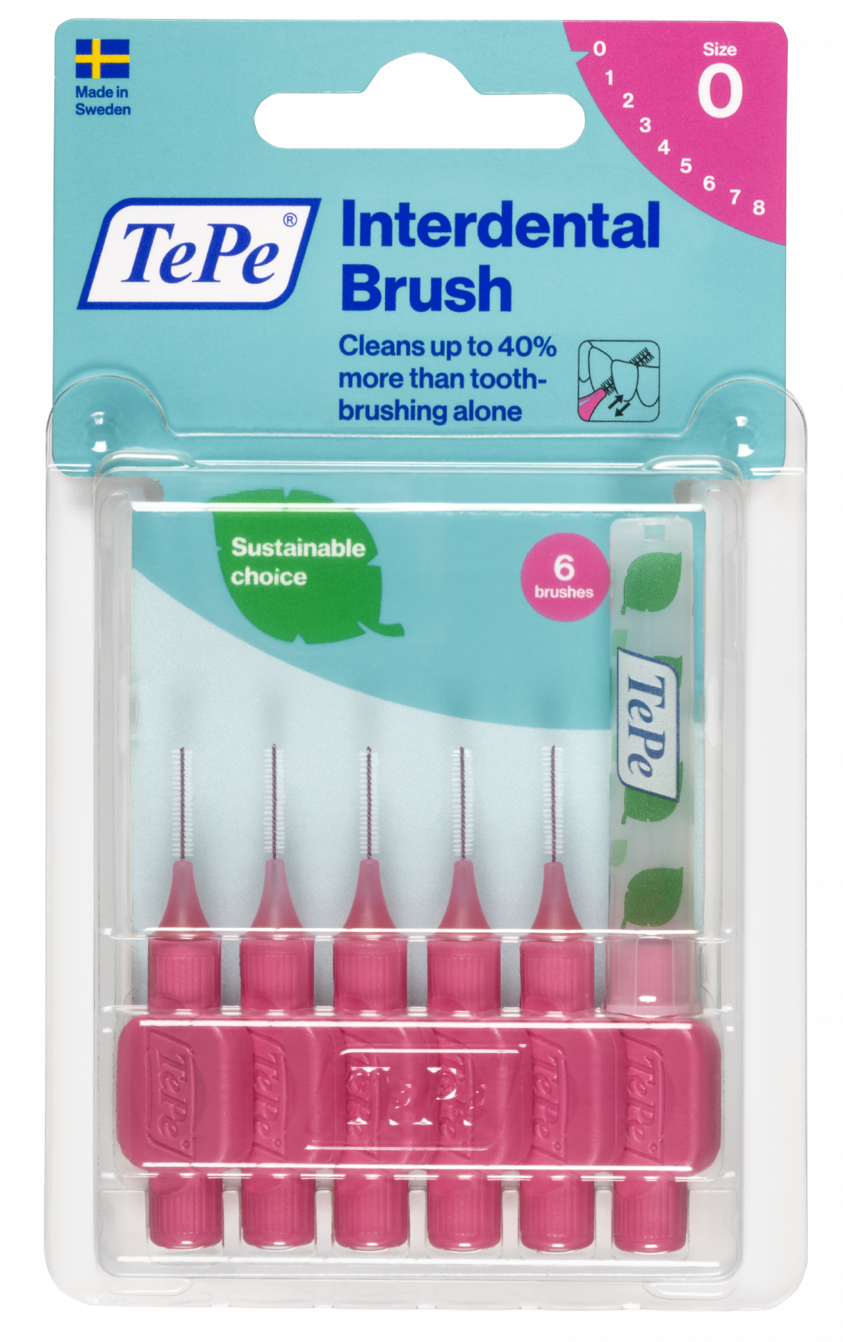 TePe Original mezizubní kartáčky z bioplastu 0,4 mm, růžové, 6 ks