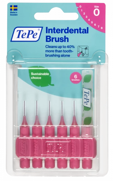 TePe Original mezizubní kartáčky z bioplastu 0,4 mm, růžové, 6 ks