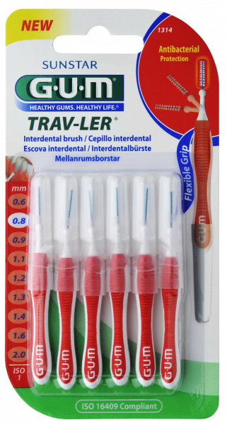 GUM TRAV-LER mezizubní kartáček s chlorhexidinem, cylindrický, 0,8 mm, 6 ks