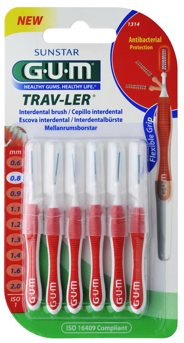 GUM TRAV-LER mezizubní kartáček s chlorhexidinem, cylindrický, ISO 1, 0,8 mm, 6 ks