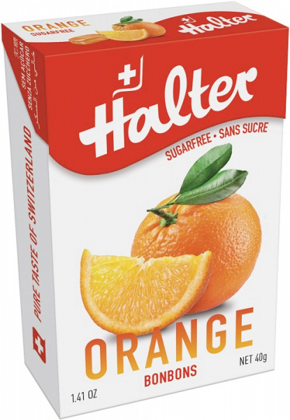 Halter Pomeranč (Orange), bonbóny bez cukru, 40 g