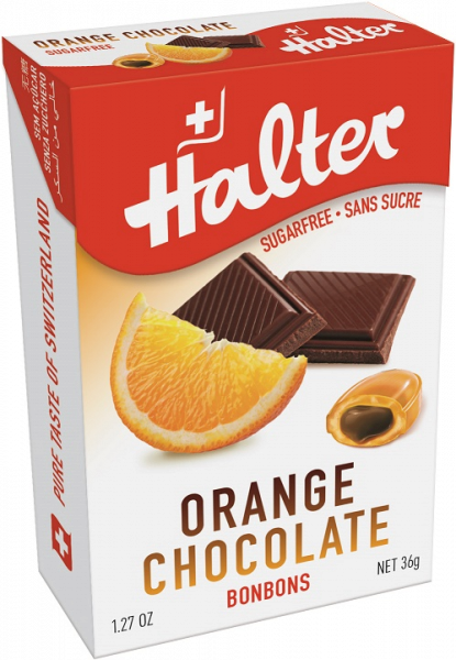 Halter Čoko Pomeranč (Orange Chocolate), bonbóny bez cukru, 36 g