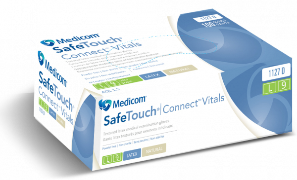 Medicom Safetouch Connect Vitals - nepudrované latexové rukavice, velikost L, neutrální barva, 100 ks