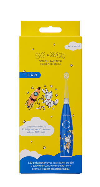 Bob a Bobek baby dětský sonický kartáček s kosmonautem a USB dobíjením, 0-6 let, v krabičce