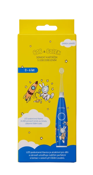 Bob a Bobek baby dětský sonický kartáček s kosmonautem a USB dobíjením, 0-6 let, v krabičce