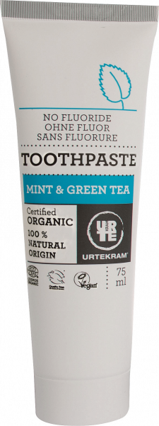 URTEKRAM Zelený čaj a Máta zubní pasta BIO, 75 ml