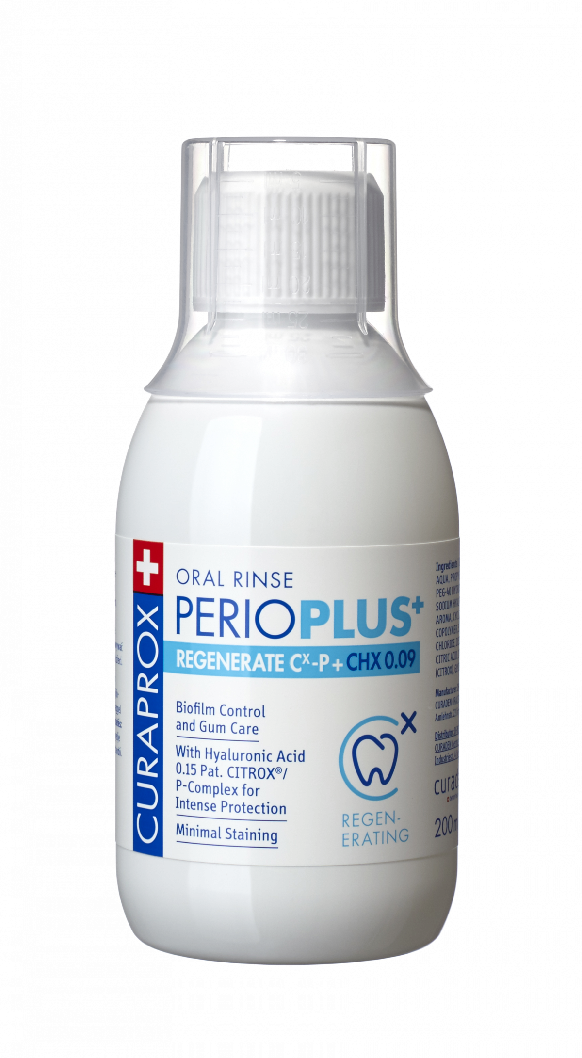 Curaprox Perio Plus+ Regenerate ústní voda (0,09% CHX + HA), 200 ml