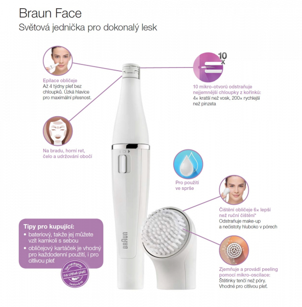 Braun Face 851 SPA epilátor na obličej s čisticím kartáčkem v jednom