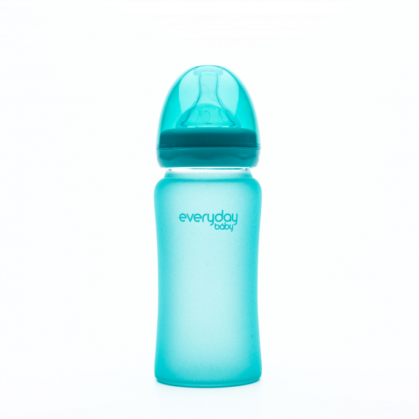 Everyday Baby skleněná láhev s termo senzorem, 240 ml, modrá