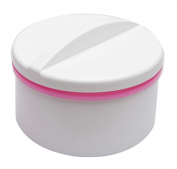 Dóza pro zubní náhrady se sítkem, bílo-růžová