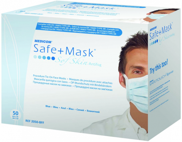 Medicom Safe Mask IIR chirurgická zavazovací ústenka, světle modrá, 50 ks