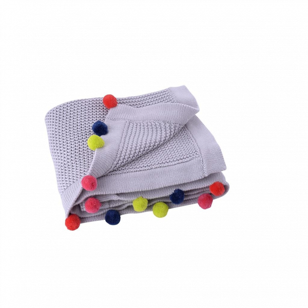 Kikadu šedá deka s bambulkami