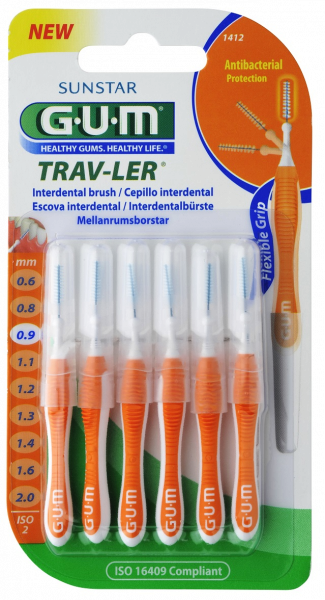 GUM TRAV-LER mezizubní kartáček s chlorhexidinem, cylindrický, ISO 2, 0,9 mm, 6 ks