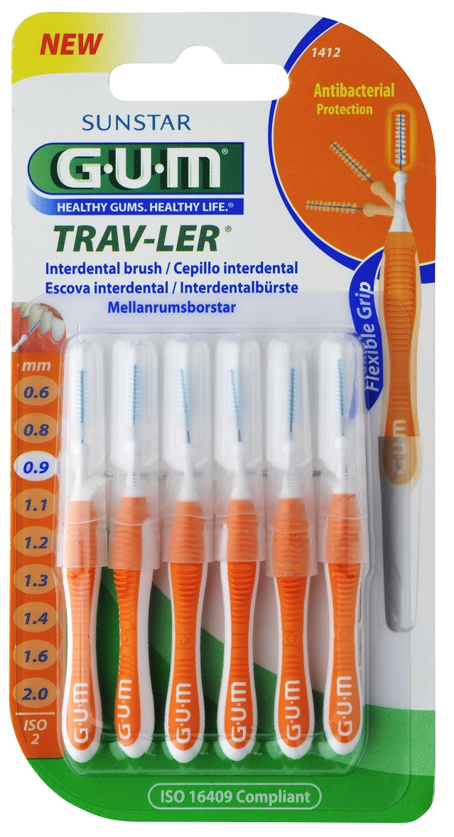GUM TRAV-LER mezizubní kartáček s chlorhexidinem, cylindrický, ISO 2, 0,9 mm, 6 ks