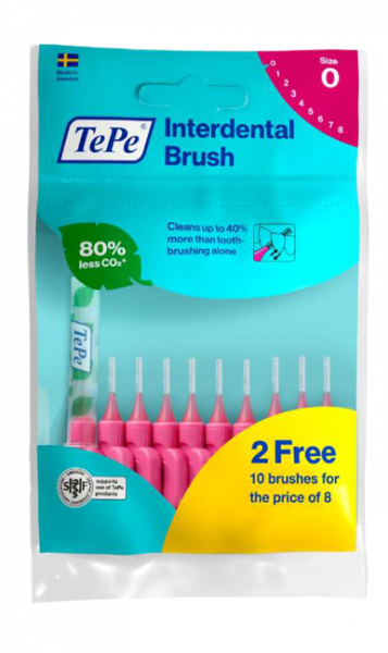 TePe Original mezizubní kartáčky z bioplastu 0,4 mm růžové, 8+2 ks zdarma