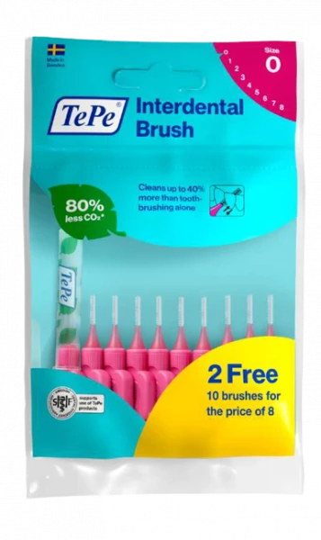 TePe Original mezizubní kartáčky z bioplastu 0,4 mm růžové, 8+2 ks zdarma