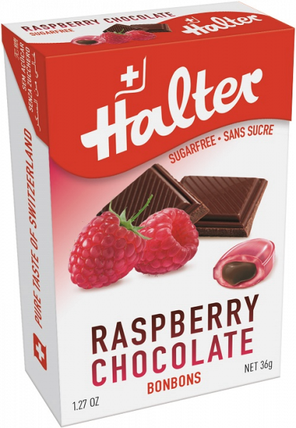 Halter Čoko Malina (Raspberry chocolate), bonbóny bez cukru, 36 g