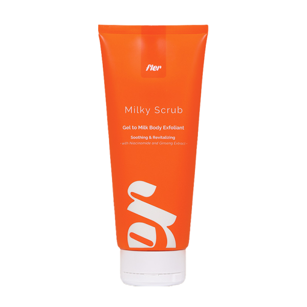 FLER Milky Scrub tělový exfoliační peeling s gelovo-mléčnou texturou, 200 ml