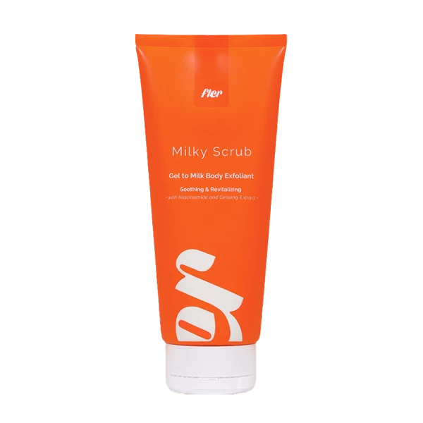 FLER Milky Scrub tělový exfoliační peeling s gelovo-mléčnou texturou, 200 ml