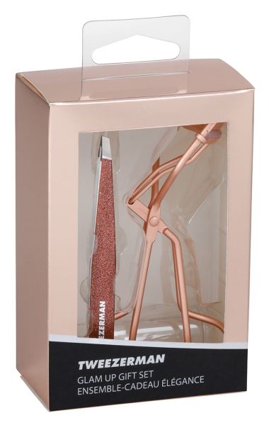 Tweezerman GLAM UP dárková sada - kleštičky a růžová třpytivá pinzeta
