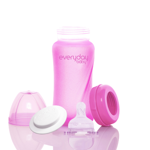Everyday Baby skleněná láhev s termo senzorem 240 ml, Pink