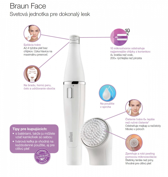 Braun Face 851 SPA epilátor na obličej s čisticím kartáčkem v jednom