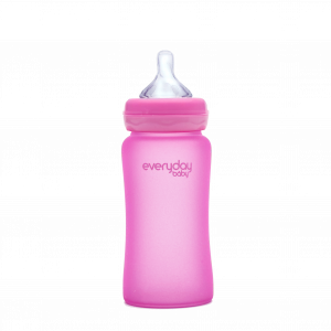 Everyday Baby skleněná láhev s termo senzorem, 240 ml, růžová