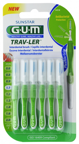 GUM TRAV-LER mezizubní kartáček s chlorhexidinem, kónický, ISO 3, 1,1 mm, 6 ks