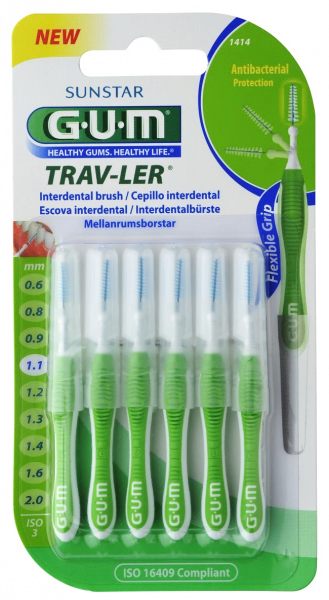 GUM TRAV-LER mezizubní kartáček s chlorhexidinem, kónický, ISO 3, 1,1 mm, 6 ks