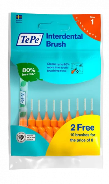 TePe Original mezizubní kartáčky z bioplastu 0,45 mm, oranžové, 8+2 ks zdarma