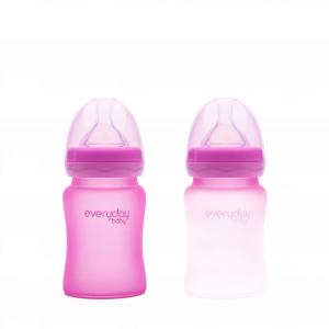 Everyday Baby skleněná láhev s termo senzorem, 150 ml, růžová