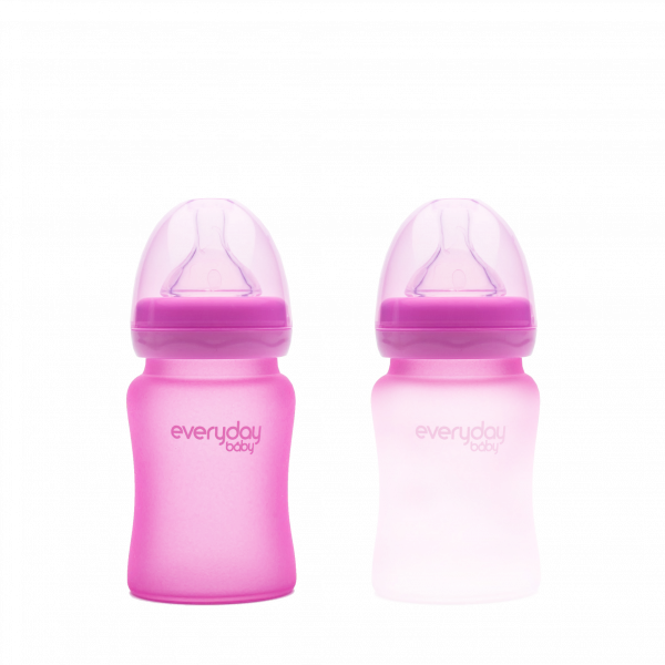 Everyday Baby skleněná láhev s termo senzorem, 150 ml, růžová