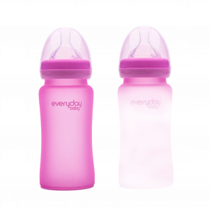 Everyday Baby skleněná láhev s termo senzorem, 240 ml, růžová