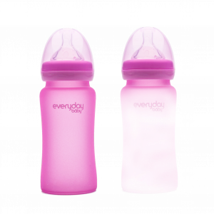 Everyday Baby skleněná láhev s termo senzorem, 240 ml, růžová