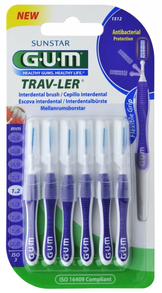 GUM TRAV-LER mezizubní kartáček s chlorhexidinem, cylindrický, ISO 3, 1,2 mm, 6 ks