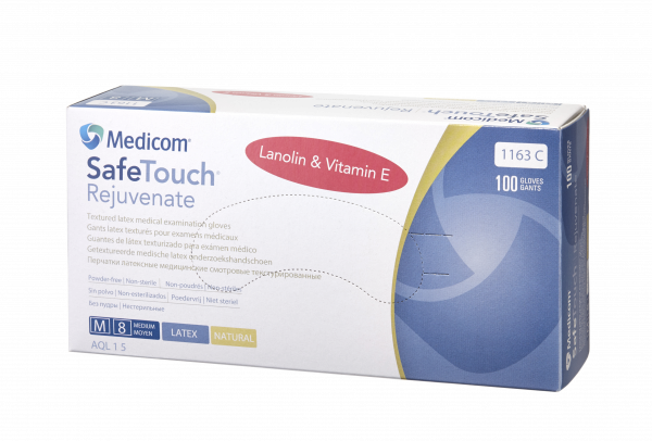 Medicom SafeTouch Connect Rejuvenate, nepudrované latexové rukavice s lanolinovou péčí a vitaminem E, S, 100ks