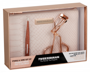 Tweezerman SPARKLE & SHINE Set kleštičky a pinzeta ve světle růžové taštičce