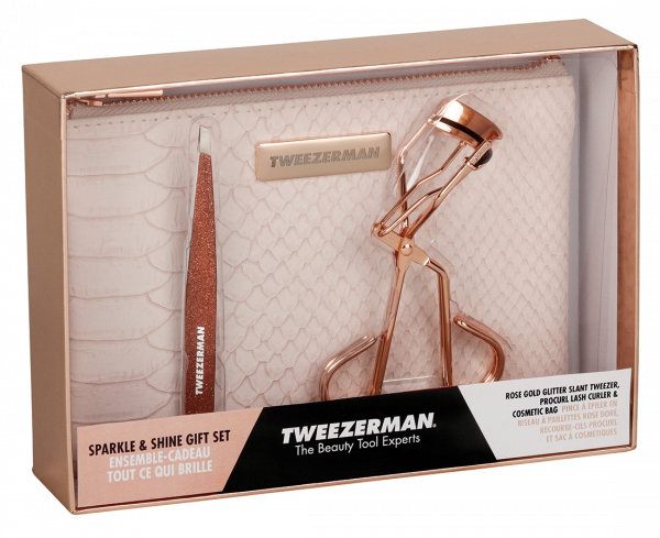 Tweezerman SPARKLE & SHINE Set kleštičky a pinzeta ve světle růžové taštičce