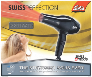 Solis fén Swiss Perfection Výkonný profesionální fén černý v balení s kartáčem