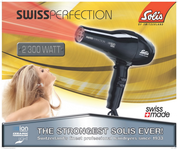 Solis fén Swiss Perfection Výkonný profesionální fén černý v balení s kartáčem