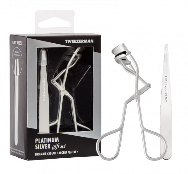 Tweezerman Platinum Silver sada - kleštičky na řasy a pinzeta platinum
